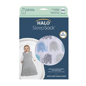 HALO Sleepsack, Micro-Fleece Wearable Blanket, Swaddle Transition Sleeping Bag, TOG 1.0, Elephant Texture, X-Large, 18-24 Months