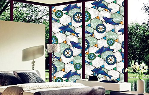 Emoyi Painted Dolphins Static Cling Window Film Privacy Glass Film for Office Bedroom Bathroom 17''X78.7''