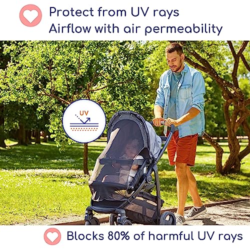 Stroller Sun Shade (Large) - Universal Adjustable SPF 30+ Sunshade with See Through, Sun Shade for Strollers, Canopy Stroller Sun Shade, Stroller Sun Shade Extender, Shade Cover for Stroller, IntiMom