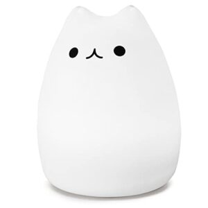 wonenice portable cute kitty silicone night lamp,usb rechargeable children night light with warm white & 7-color breathing modes, touch sensor control, gift for women teen girls kids toddler baby