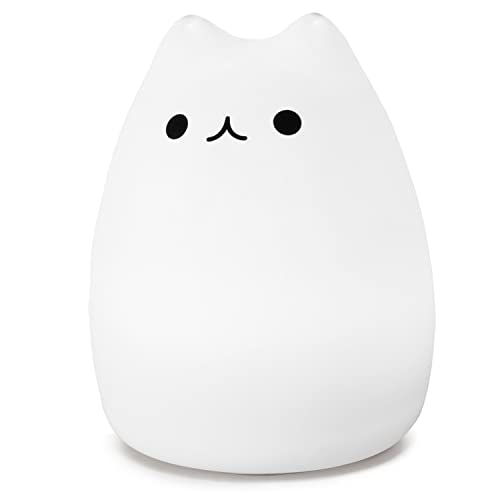 WoneNice Portable Cute Kitty Silicone Night Lamp,USB Rechargeable Children Night Light with Warm White & 7-Color Breathing Modes, Touch Sensor Control, Gift for Women Teen Girls Kids Toddler Baby