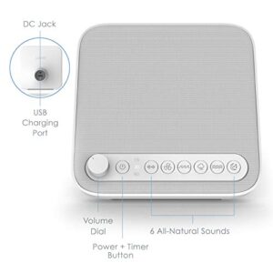 Pure Enrichment® WAVE™ Premium Sleep Therapy Sound Machine with USB Charger - Seamless Looping with 6 Soothing All-Natural Sounds, & Auto-Off Timer - Easily Portable for Travel (White) Patented Design