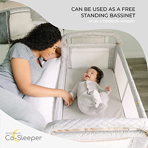 Arm’s Reach Clear-Vue Co-Sleeper Bedside Bassinet Featuring Clear Mesh Panels with Fold-Down Side, Large Attached Storage Basket, 4 Wheels, and Height-Adjustable Legs