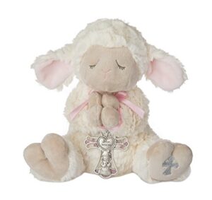 ganz serenity lamb with crib cross christening or baptism gift (pink (girl))