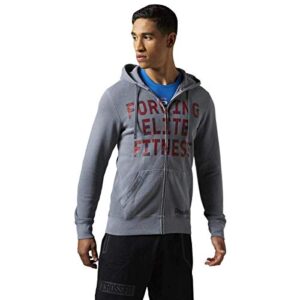 reebok [aj3499] rcf forging elite fitness full zip hoodie l grey