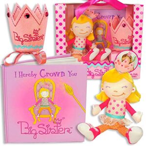 tickle & main big sister gift set, i hereby crown you big sister book, doll, and child size crown