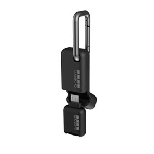 gopro quik key microsd card reader (micro-usb) quick and easy to plug and play, weather proof cover carabiner clip, mobile offloading, editing, and sharing - black
