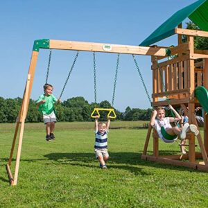 Backyard Discovery Mount McKinley All Cedar Wood Swing Set, Playground for All Kids Age 3-10, Rock Wall, Wave Slide, Fort, Double Rock Climber and Rope