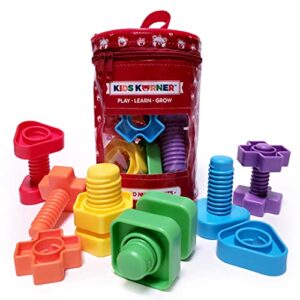 jumbo nuts and bolts for toddlers - fine motor skills rainbow matching game montessori toys for toddlers & toddler games | 12 pc occupational therapy educational toys with toy storage + ebook