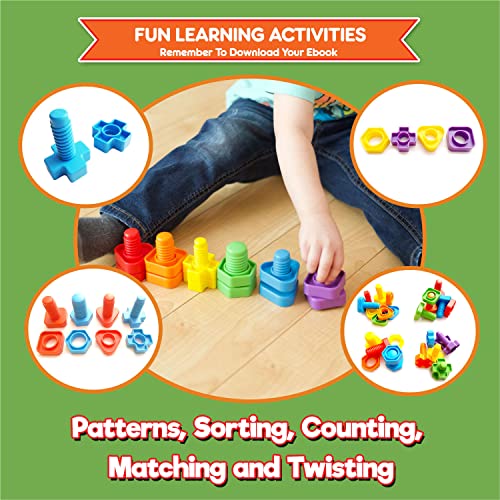 Jumbo Nuts and Bolts For Toddlers - Fine Motor Skills Rainbow Matching Game Montessori Toys For Toddlers & Toddler Games | 12 pc Occupational Therapy Educational Toys with Toy Storage + eBook