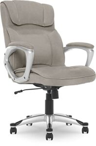 serta executive office chair ergonomic computer upholstered layered body pillows, contoured lumbar zone, microfiber, black base, fabric, grey/silver