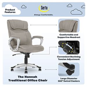 Serta Executive Office Chair Ergonomic Computer Upholstered Layered Body Pillows, Contoured Lumbar Zone, Microfiber, Black Base, Fabric, Grey/Silver