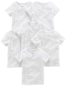 simple joys by carter's unisex babies' side-snap short-sleeve shirt, pack of 6, white, 0-3 months