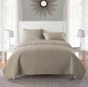 vcny home quilt nina collection, 3pc full/queen set, taupe