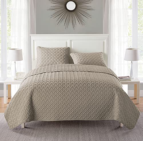 VCNY Home Quilt Nina Collection, 3pc Full/Queen Set, Taupe