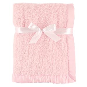 hudson baby unisex baby sherpa plush blanket with satin binding, pink, one size