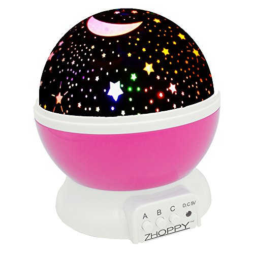 ZHOPPY Night Lights for Girls, Star and Moon Starlight Projector Bedside Lamp for Baby Room Kids Bedroom Decorations - Birthday Gifts for Girls, Pink