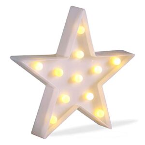 juhui marquee light star shaped led plastic sign-lighted marquee star sign wall décor battery operated (white)