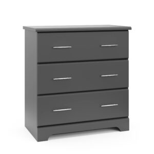storkcraft brookside 3 drawer dresser (gray) – baby and kids bedroom organizer, nursery chest, storage dresser with drawers, universal design