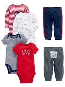 simple joys by carter's baby boys' 6-piece bodysuits (short and long sleeve) and pants set, navy/puppy, 18 months