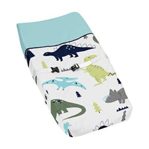 blue and green modern dinosaur girls boys baby changing pad cover