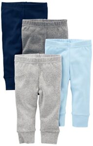 simple joys by carter's baby boys' cotton pants, pack of 4, blue/grey/white, 0-3 months