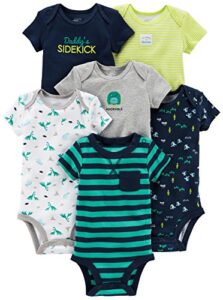 simple joys by carter's baby boys' short-sleeve bodysuit, pack of 6, navy/turquoise blue, 0-3 months
