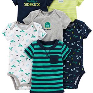 Simple Joys by Carter's Baby Boys' Short-Sleeve Bodysuit, Pack of 6, Navy/Turquoise Blue, 0-3 Months