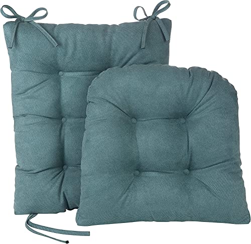 Klear Vu Omega Non-Slip Rocking Chair Cushion Set with Thick Padding and Tufted Design, Includes Seat Pad & Back Pillow with Ties for Living Room Rocker, 17x17 Inches, 2 Piece Set, Marine