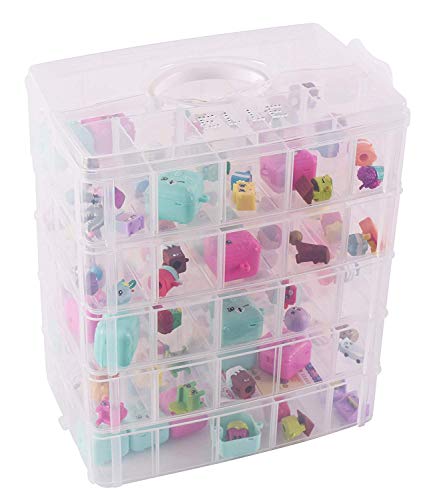 LifeSmart USA Stackable Storage Container Clear 50 Adjustable Compartments Compatible with Lego Dimensions LOL Surprise Littlest Pet Shop Arts and Crafts and More (5 Tier)