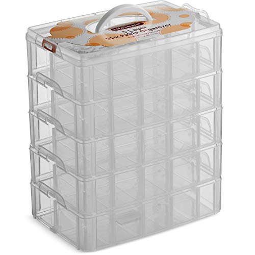 LifeSmart USA Stackable Storage Container Clear 50 Adjustable Compartments Compatible with Lego Dimensions LOL Surprise Littlest Pet Shop Arts and Crafts and More (5 Tier)