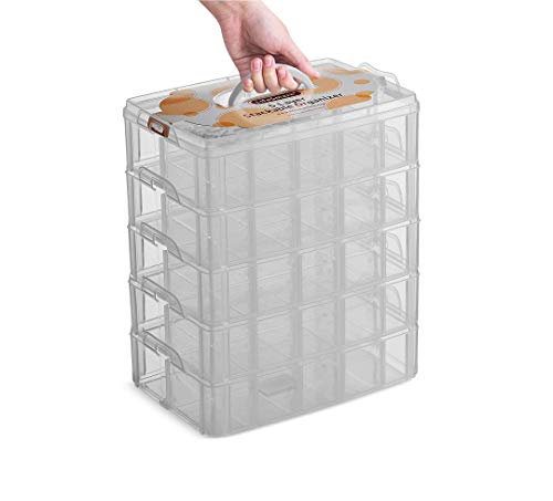 LifeSmart USA Stackable Storage Container Clear 50 Adjustable Compartments Compatible with Lego Dimensions LOL Surprise Littlest Pet Shop Arts and Crafts and More (5 Tier)