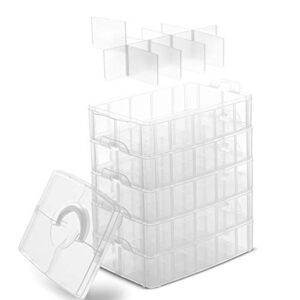 LifeSmart USA Stackable Storage Container Clear 50 Adjustable Compartments Compatible with Lego Dimensions LOL Surprise Littlest Pet Shop Arts and Crafts and More (5 Tier)