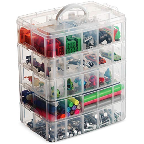 LifeSmart USA Stackable Storage Container Clear 50 Adjustable Compartments Compatible with Lego Dimensions LOL Surprise Littlest Pet Shop Arts and Crafts and More (5 Tier)