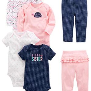 Simple Joys by Carter's Baby Girls' 6-Piece Bodysuits (Short and Long Sleeve) and Pants Set, Pink/Dots/Floral/Turtle, 3-6 Months