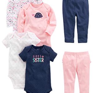 Simple Joys by Carter's Baby Girls' 6-Piece Bodysuits (Short and Long Sleeve) and Pants Set, Pink/Dots/Floral/Turtle, 3-6 Months