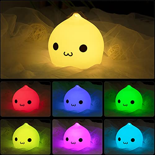 Litake Cute Night Light, Battery Night Lights for Kids, Silicone Tap Light, Baby Toddler Kids Night Lights for Bedroom Christmas Birthday Gifts, Warm White/ Single Color/7 Color Breathing Modes