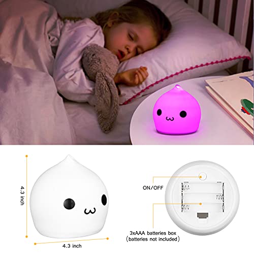 Litake Cute Night Light, Battery Night Lights for Kids, Silicone Tap Light, Baby Toddler Kids Night Lights for Bedroom Christmas Birthday Gifts, Warm White/ Single Color/7 Color Breathing Modes