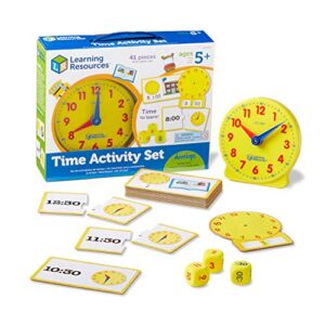 learning resources time activity set - 41 pieces, ages 5+ teaching clocks for kids, telling time, homeschool supplies, kindergartner learning activities