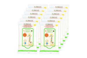 pÜrdoux™ 100% cotton wipes for babies and children with aloe vera and chamomile (box of total 120 wet wipes in 12 resealable sachets, 10 wipes per sachet) (1 box (120 wipes,12 sachet/box,10 wipes/sachet))