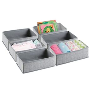 mdesign fabric drawer organizer bins, kids/baby nursery dresser, closet, shelf, playroom organization, hold clothes, toys, diapers, bibs, blankets, lido collection - 6 pack - gray