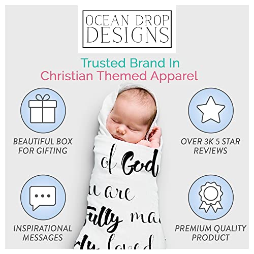 Ocean Drop 100% Cotton Muslin Swaddle Baby Blanket – ‘Child of God’ Quote with Gift Box for Baptism, Christening Gift, Godson, Goddaughter, Baby Shower – Super Soft, Breathable, Large 47 x47”