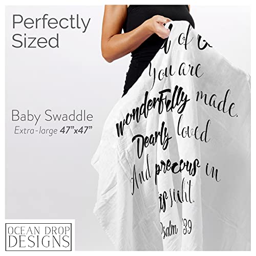 Ocean Drop 100% Cotton Muslin Swaddle Baby Blanket – ‘Child of God’ Quote with Gift Box for Baptism, Christening Gift, Godson, Goddaughter, Baby Shower – Super Soft, Breathable, Large 47 x47”