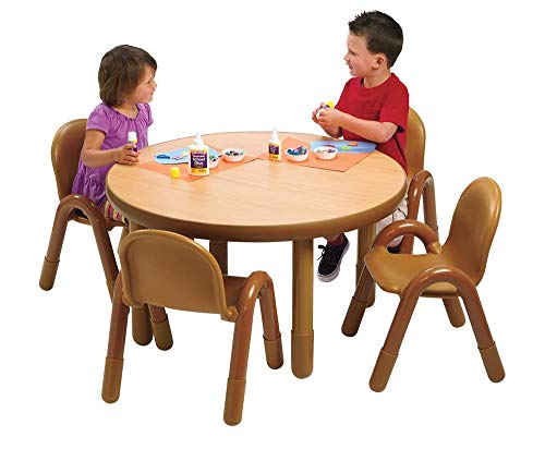 Angeles Baseline 36" Round School Kids Table & 4 Chairs Set, Homeschool/Playroom/Daycare/Classroom Furniture, Toddler Chair & Table Set, Natural Wood