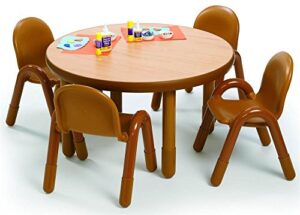 angeles baseline 36" round school kids table & 4 chairs set, homeschool/playroom/daycare/classroom furniture, toddler chair & table set, natural wood