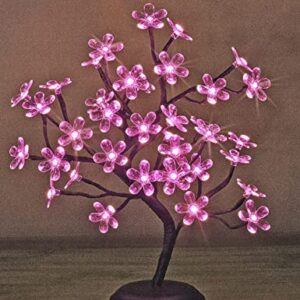 LIGHTSHARE 18-inch Crystal Flower LED Bonsai Tree, Pink Light, 36 LED Lights, Battery Powered or DC Adapter(Included), Built-in Timer