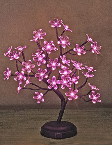 LIGHTSHARE 18-inch Crystal Flower LED Bonsai Tree, Pink Light, 36 LED Lights, Battery Powered or DC Adapter(Included), Built-in Timer