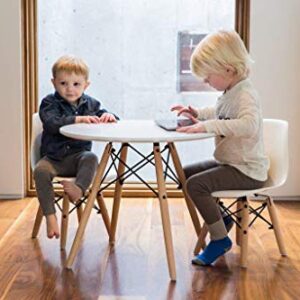 UrbanMod Kids Mid Century Style Furniture, Modern White Table Set, Round Table with Two (2) ABS Easy-Clean Chairs Highest Strength Capacity (330lbs) - Safer Chair Height