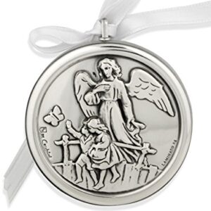 Silver-Plated Guardian Angel Crib Medal by Venerare (White)