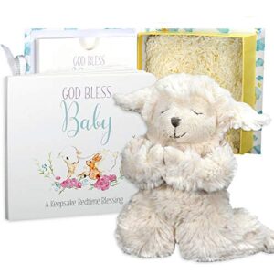 tickle & main baby praying musical lamb and prayer book gift set in keepsake box, baptism gifts for girls & boys